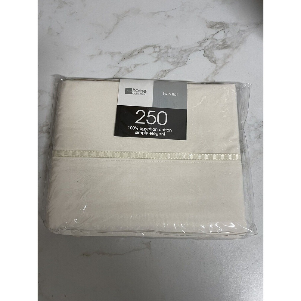 JC Penney Home Collection Sheet Twin  Sz Flat Cream‎ Egyptian Cotton New in Pack